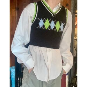 Green Blue and Black Cropped Sweater Vest Y2K Grunge Preppy